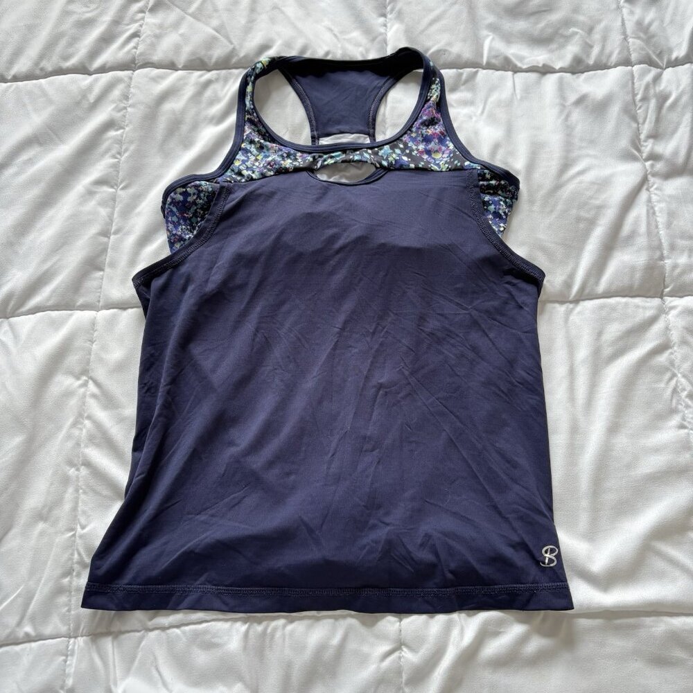 Sofibella Built‎ In Bra Sport Tank Top Tennis Pickleball Floral Womens Blue